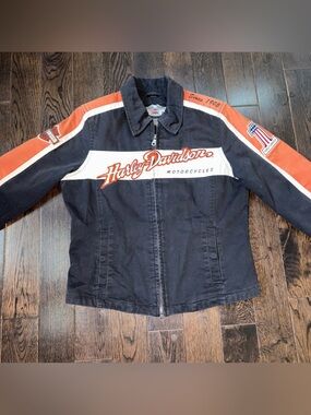Vintage Harley-Davidson Black, Orange & White Racing Jacket